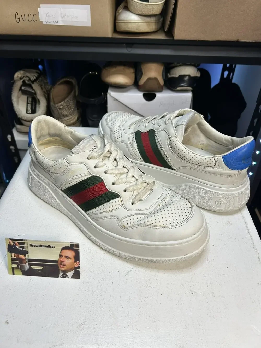 Gucci Trainers Sneaker Chunky GG Web Shoes Leather White Mens 9.5G / 10 US Mens